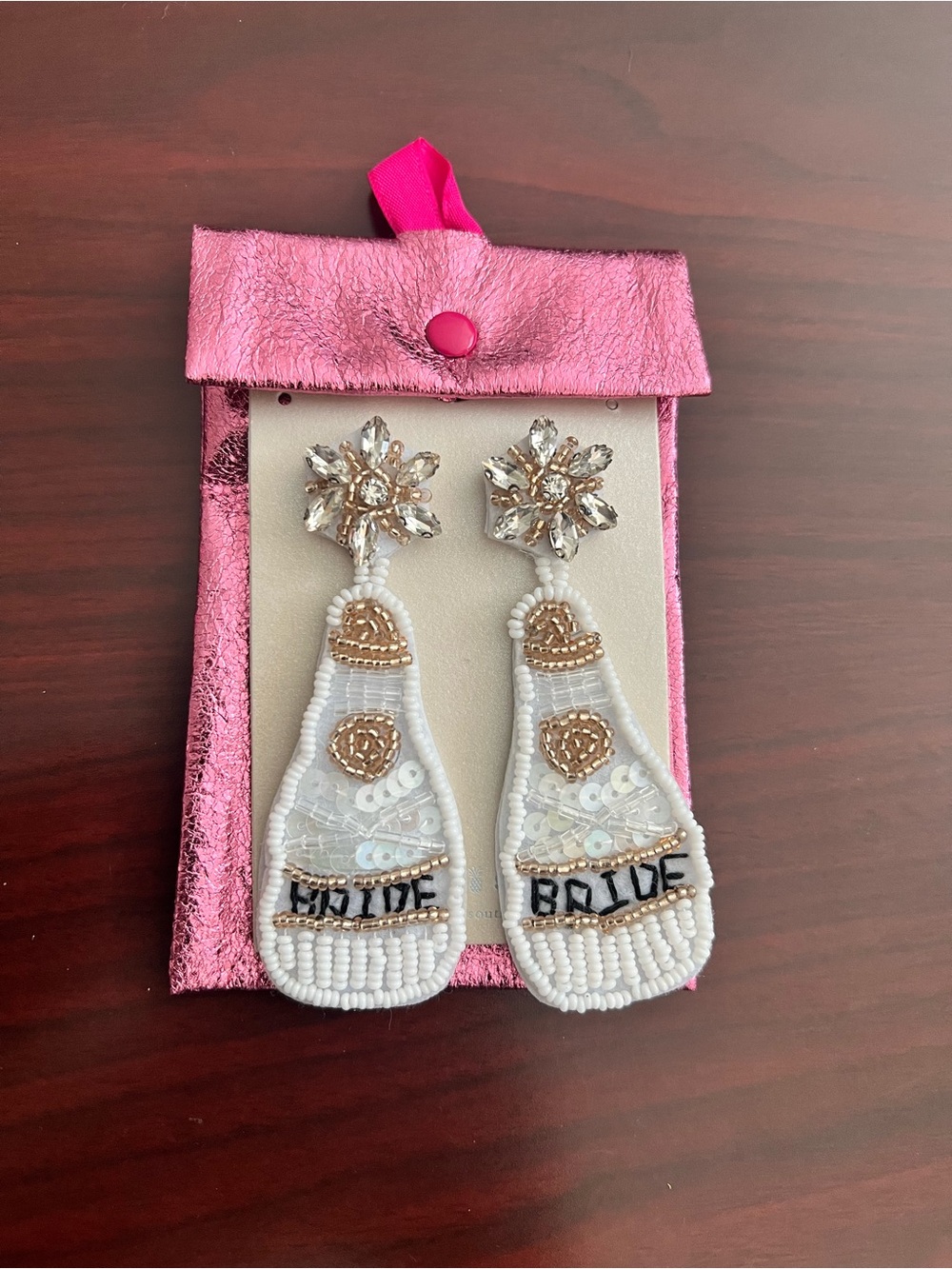 Simply Southern White and Gold 'Bride' Beaded Drop Earrings